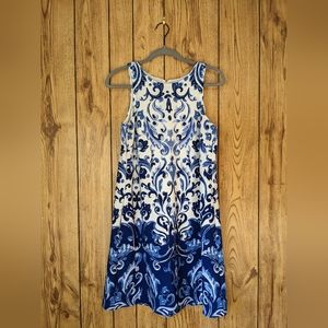 NWT Ralph Lauren white and blue a-line knee length dress